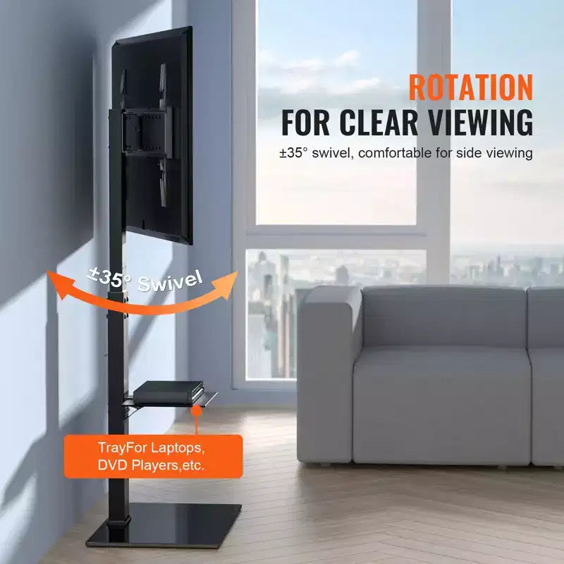 VEVOR TV Stand Mount, Swivel Tall TV Stand for 32 to 85 inch TVs, Height Adjustable Portable Floor TV Stand with Tempered Glass Base