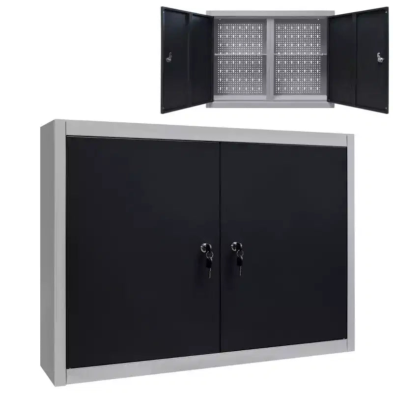 vidaXL Wall Mounted Tool Cabinet Industrial Style Metal Gray and Black - Gray