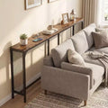 Costway 71'' Console Table w/Power Outlet Metal Frame for Hallway Foyer Living Room Rustic Brown & Black