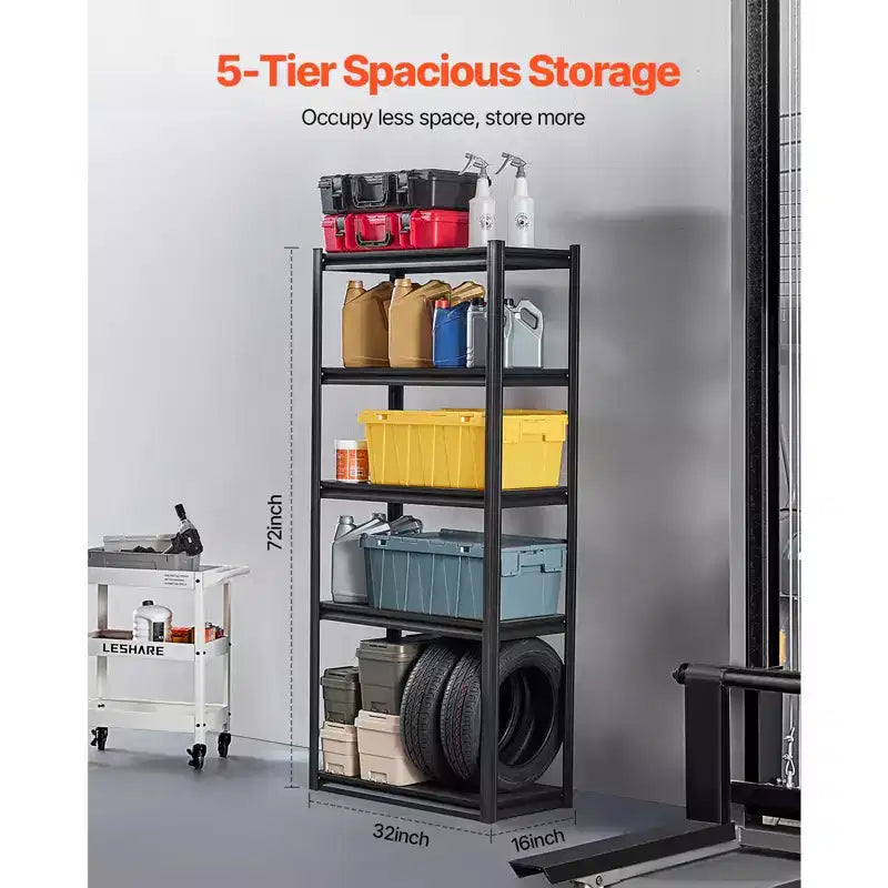 VEVOR Storage Shelves, 2000lbs, 5Tier Garage Storage Shelving,16 Dx32 Wx72 H Adjustable Metal Shelves for Garage Shelves Utility Rack Shelf,Black