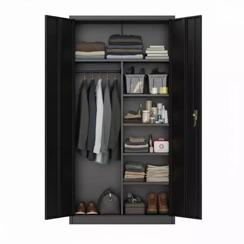 Heavy-Duty Storage Cabinet Industrial Steel Wardrobe Locker with Locking Doors, Adjustable Shelves, Hanging Rod Freestanding Closet for Garage