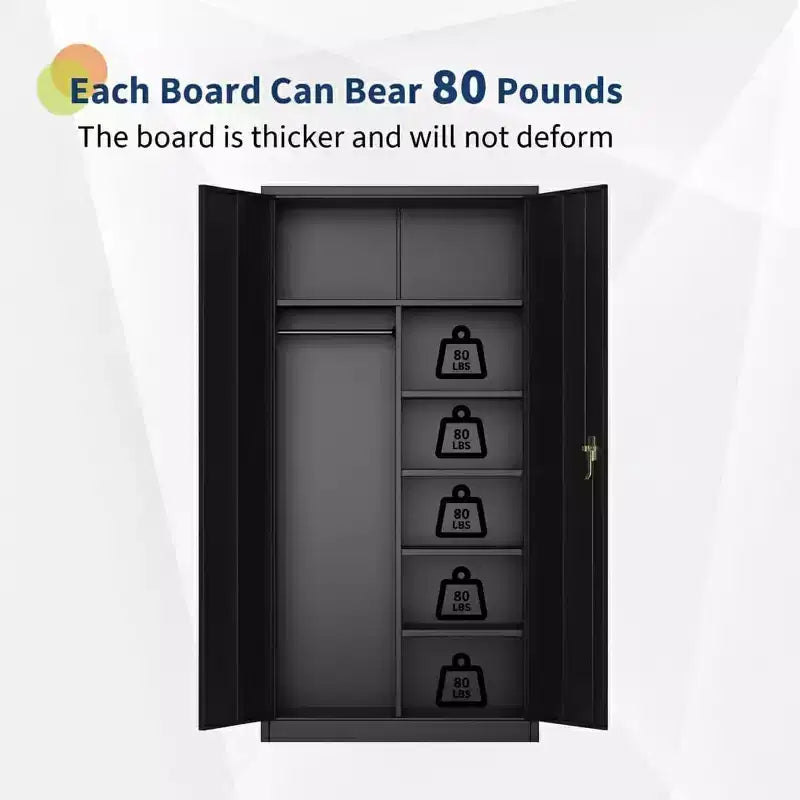 Heavy-Duty Storage Cabinet Industrial Steel Wardrobe Locker with Locking Doors, Adjustable Shelves, Hanging Rod Freestanding Closet for Garage
