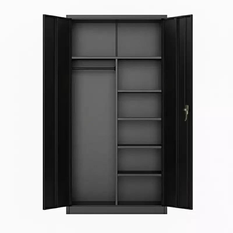Heavy-Duty Storage Cabinet Industrial Steel Wardrobe Locker with Locking Doors, Adjustable Shelves, Hanging Rod Freestanding Closet for Garage
