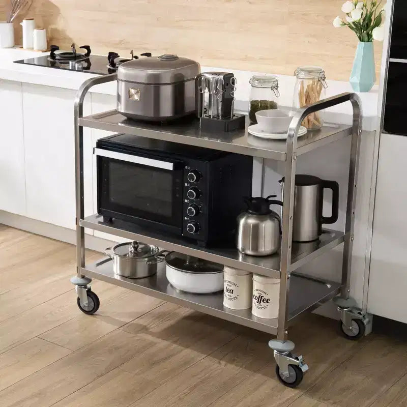 Kitchen Utility Cart, 3 Tiers, Wire Rolling Cart with 450lbs Capacity, Steel Service Cart on Wheels