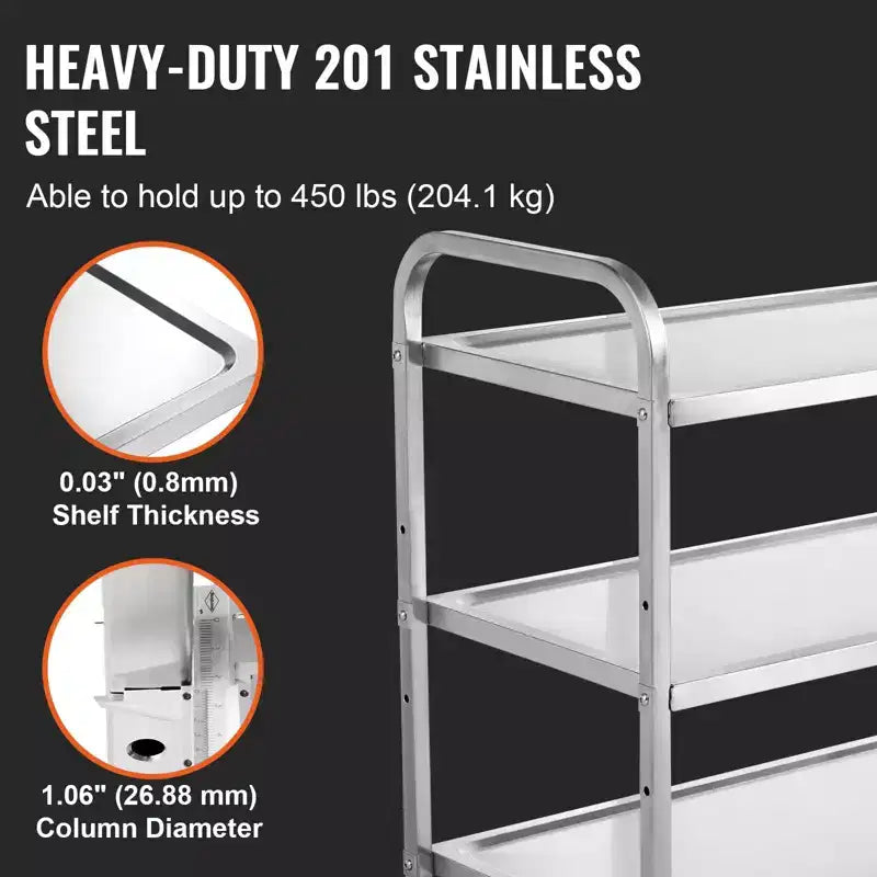 Kitchen Utility Cart, 3 Tiers, Wire Rolling Cart with 450lbs Capacity, Steel Service Cart on Wheels