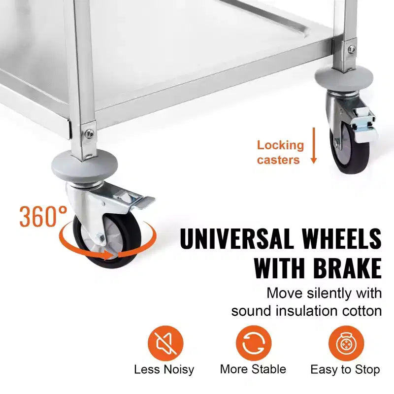 Kitchen Utility Cart, 3 Tiers, Wire Rolling Cart with 450lbs Capacity, Steel Service Cart on Wheels