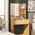 24 Modern Wood Vanity Desk with Lighted Mirror and Charging Station Small Makeup Dressing Table with 2 Drawers and 3 Storage Shelves for Bedroom