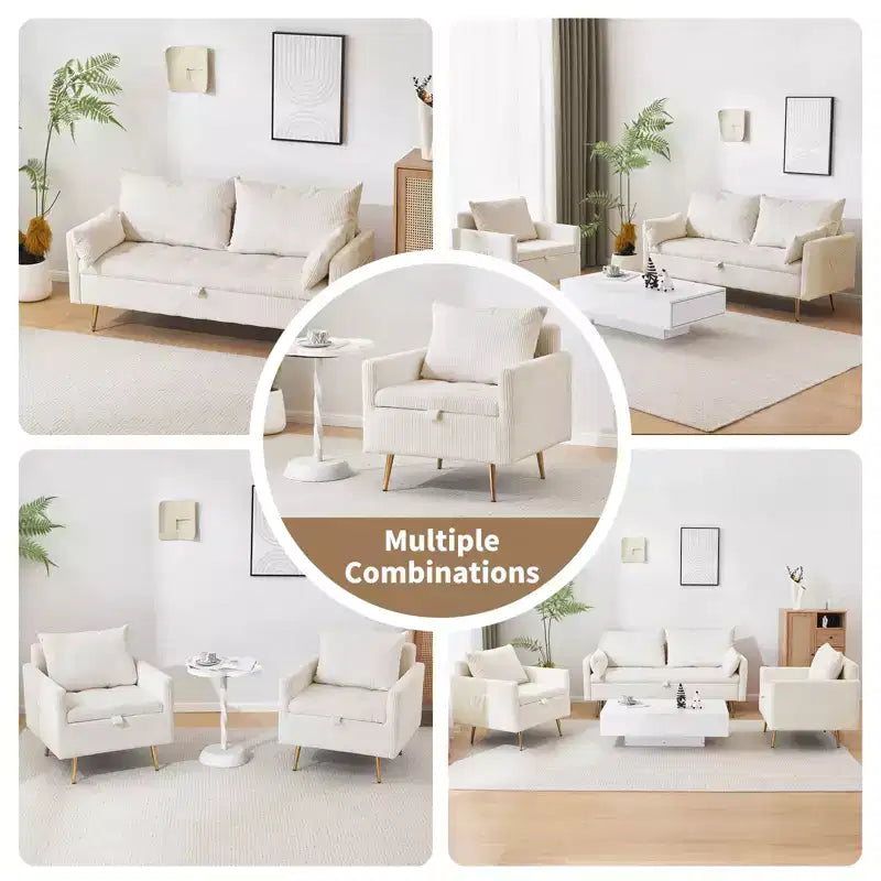 Furniliving Corduroy Upholstered Loveseat With Storage