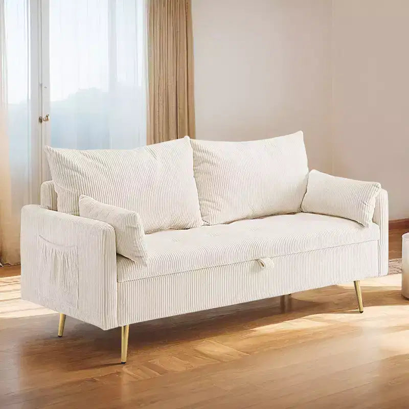 Furniliving Corduroy Upholstered Loveseat With Storage