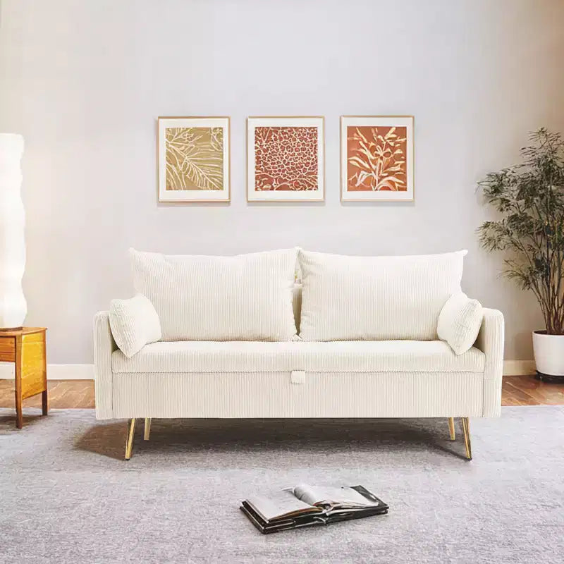 Furniliving Corduroy Upholstered Loveseat With Storage