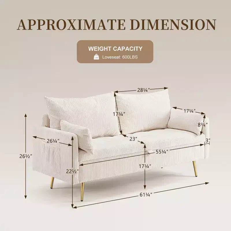 Furniliving Corduroy Upholstered Loveseat With Storage