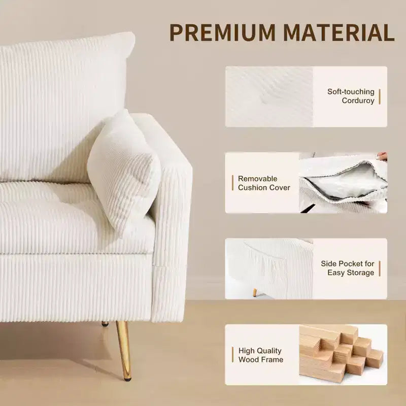 Furniliving Corduroy Upholstered Loveseat With Storage