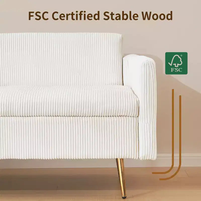 Furniliving Corduroy Upholstered Loveseat With Storage