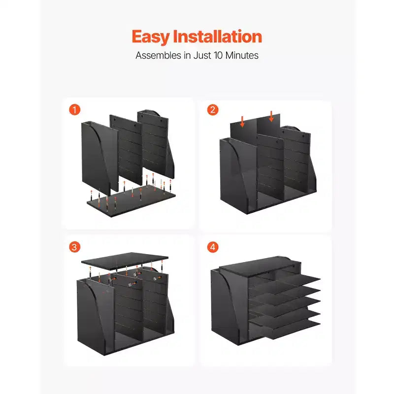 VEVOR Literature Organizer, 12 Compartments Office Mailbox with Side Vertical Storage, Wooden Mailbox Sorter Made of Particle Board, Black